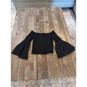 True Destiny Black Smocked Off The Shoulder Lace Bell Sleeve Top Small Boho
